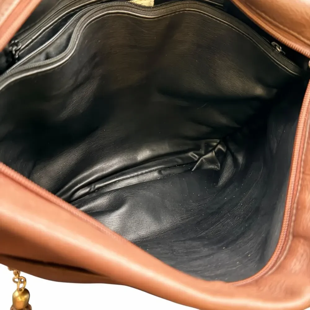 Lord & Taylor Brown Leather Shoulder Bag Slouchy Hobo Zip Tassel